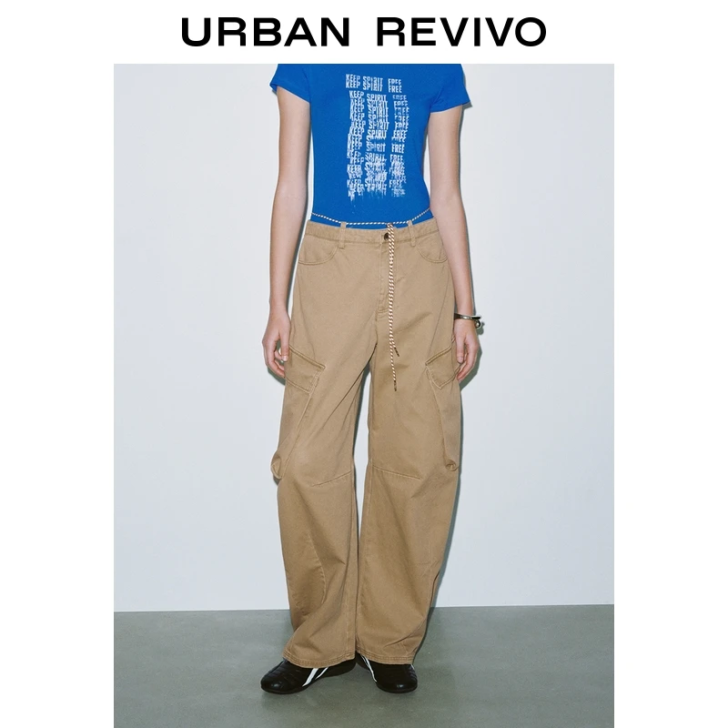 UR2025夏季新款女装休闲立体贴袋腰带饰弯刀裤萝卜裤UYV650048