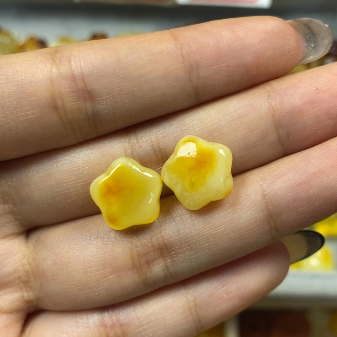 未镶嵌颈饰蜜蜡星星一对