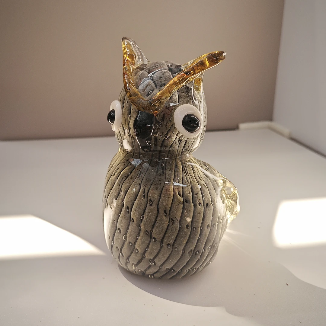 纯手工淄博琉璃猫头鹰家居摆件送人礼物简约精品琉璃微瑕