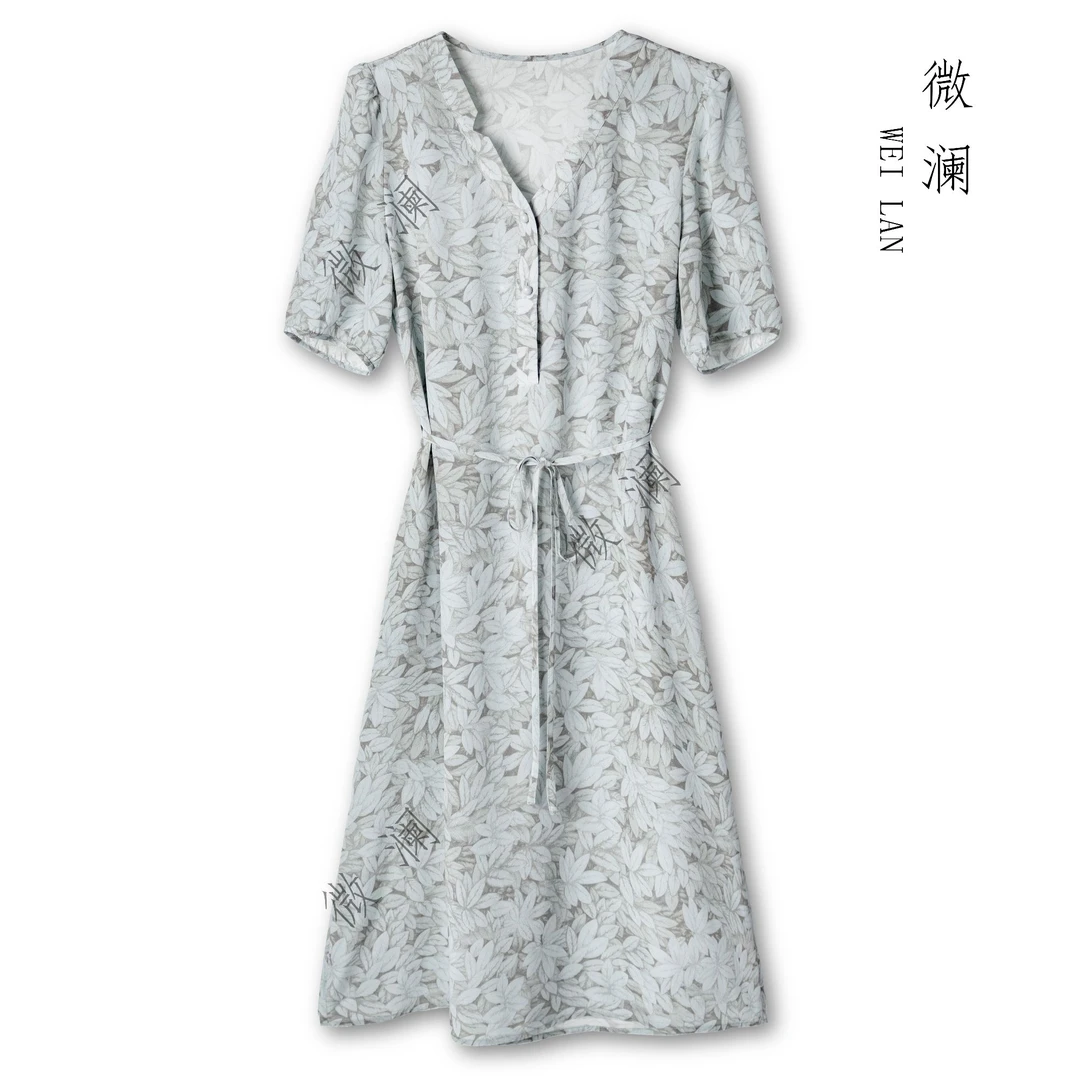 微澜【清风明月】新款04双绉桑蚕丝连衣裙裙子CY-DL5353-1