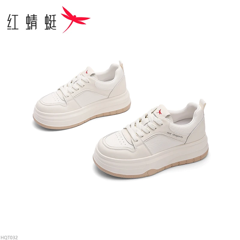 红蜻蜓百搭网孔透气女平底鞋2025秋冬休闲板鞋厚底增高小白鞋女J