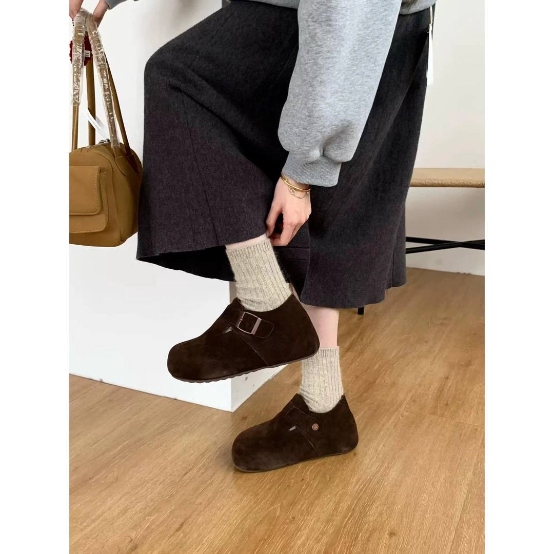 （1151）厚底加绒复古时尚休闲风秋冬款女士勃肯鞋