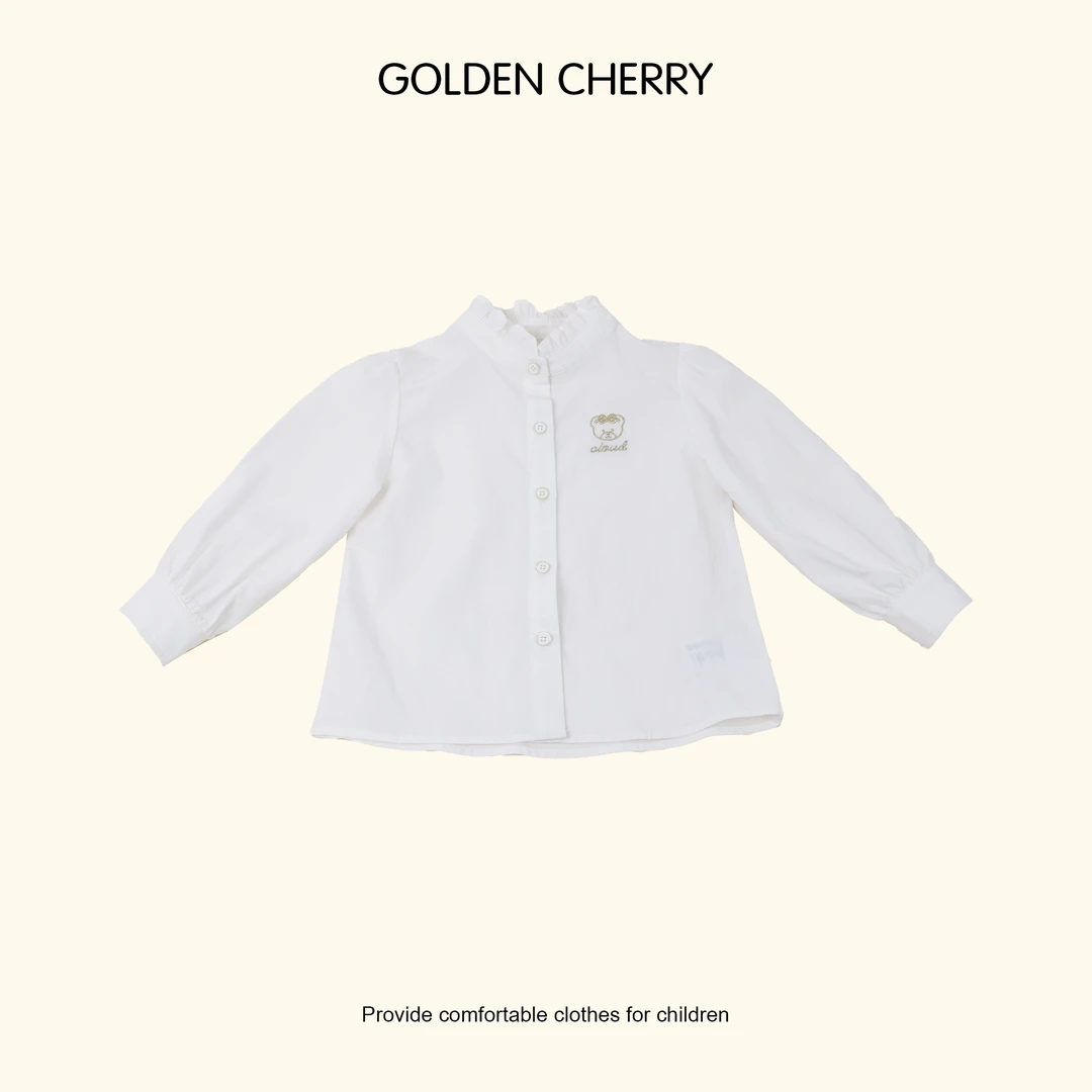 【金樱桃Golden cherry】儿童小熊刺绣五粒扣木耳领打底衬衫660728