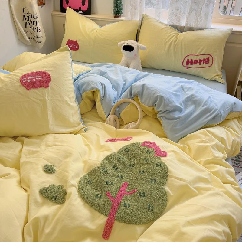 ins水洗棉毛巾绣被套单件150x200x230被罩宿舍单人被单非全棉棉