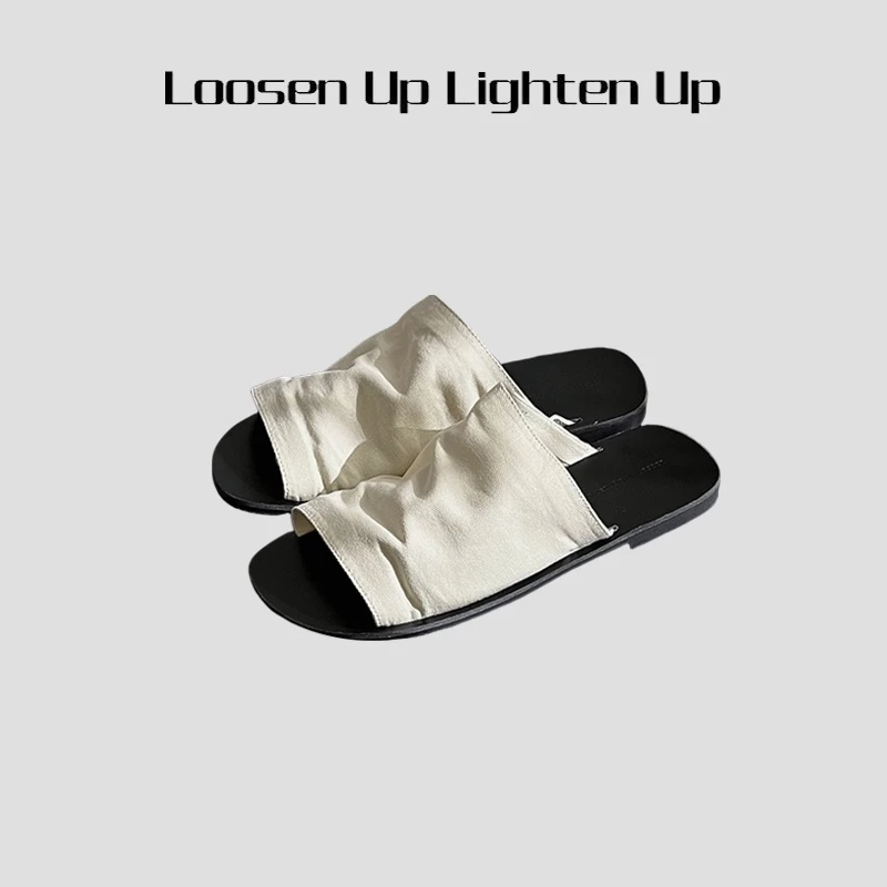 Loosen Up【帆布凉拖】真皮小众牛仔布简约拖鞋休闲百搭平底懒人鞋