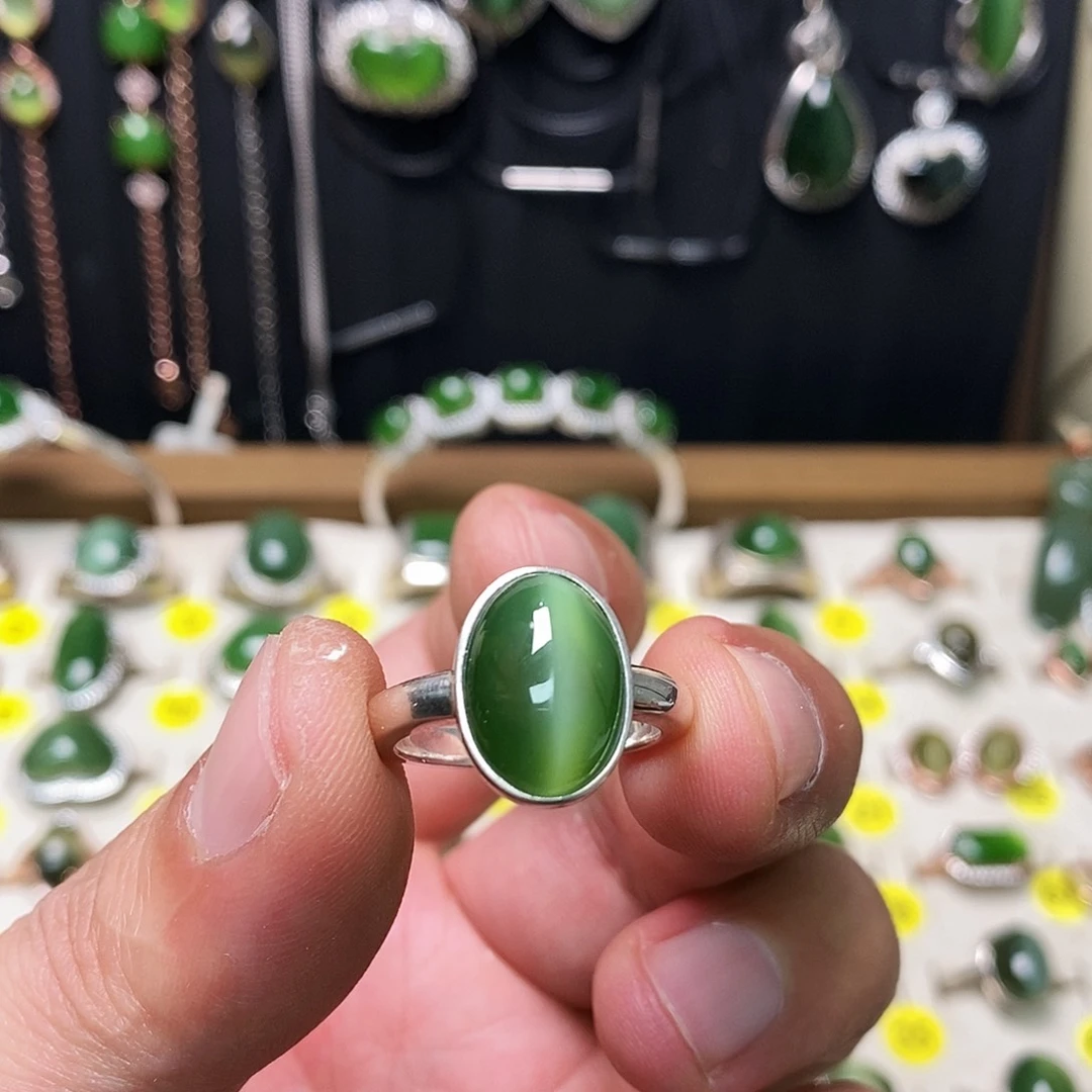和田玉（碧玉）银S925镶嵌戒指