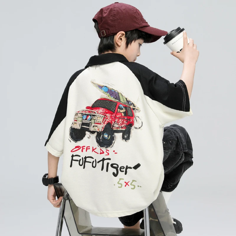 男童夏款短袖2025新款POLO衫中大童休闲T恤网红B5058