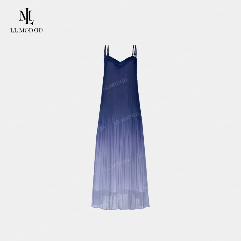 流光蝶影 褶皱吊带渐变连衣裙海边度假风气质沙滩裙LLYL-261723