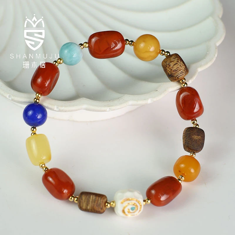 【珊木居】S1915JY 南红随型多宝单圈手串