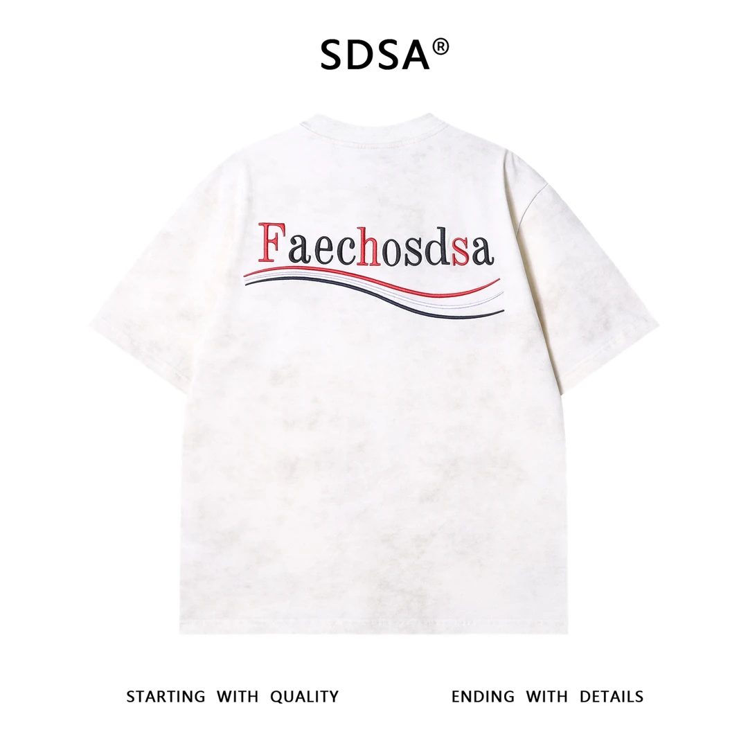 夏季高级感新款美式洒金彩色刺绣字母圆领短袖T恤百搭情侣上衣