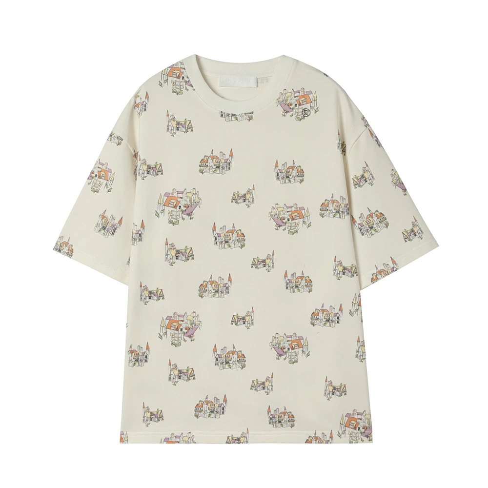 UHOOWU25早春新款休闲百搭宽松印花圆领夏季短袖T恤潮流时尚半袖