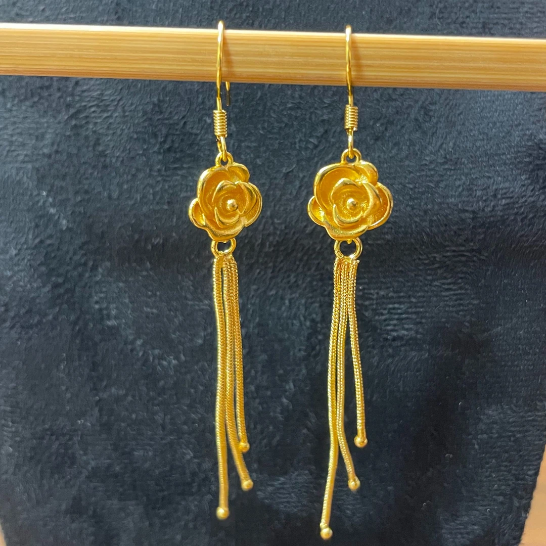 铜合金耳饰 （03）山茶花耳钩黄铜镀真金里外一色