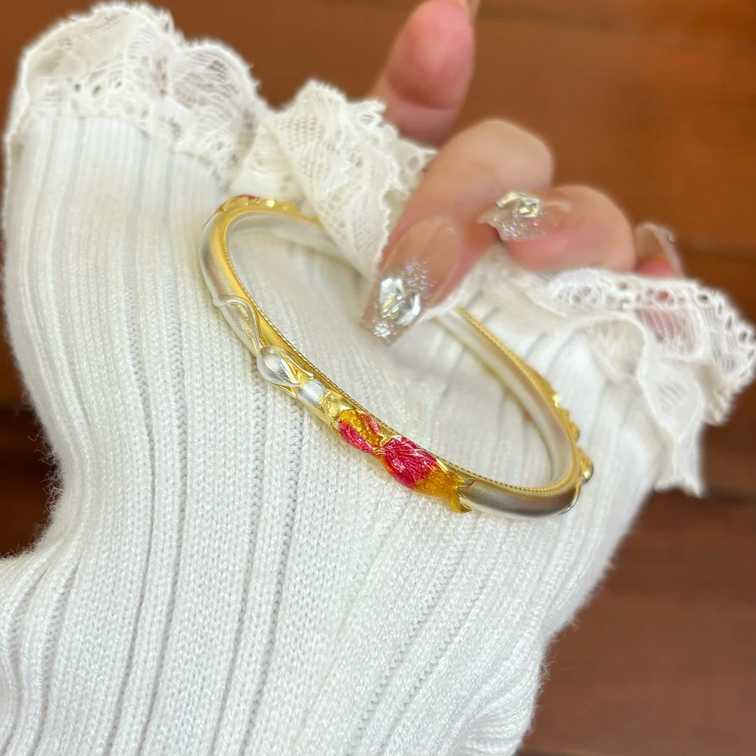 足银手镯 【浮光·跃鲤】珐琅彩立体浮雕实心固口手镯镯子足银999.9