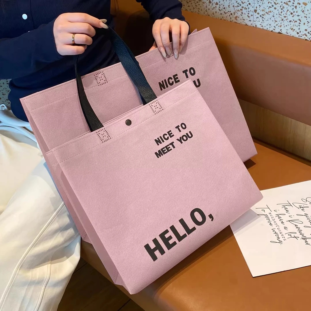 服装店用浅紫无纺布女装手提袋子包装大容量购物袋无纺布手提袋