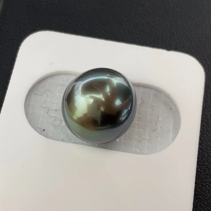 海水珍珠未镶嵌裸珠12.8mm大溪地无瑕极光孔雀绿水滴