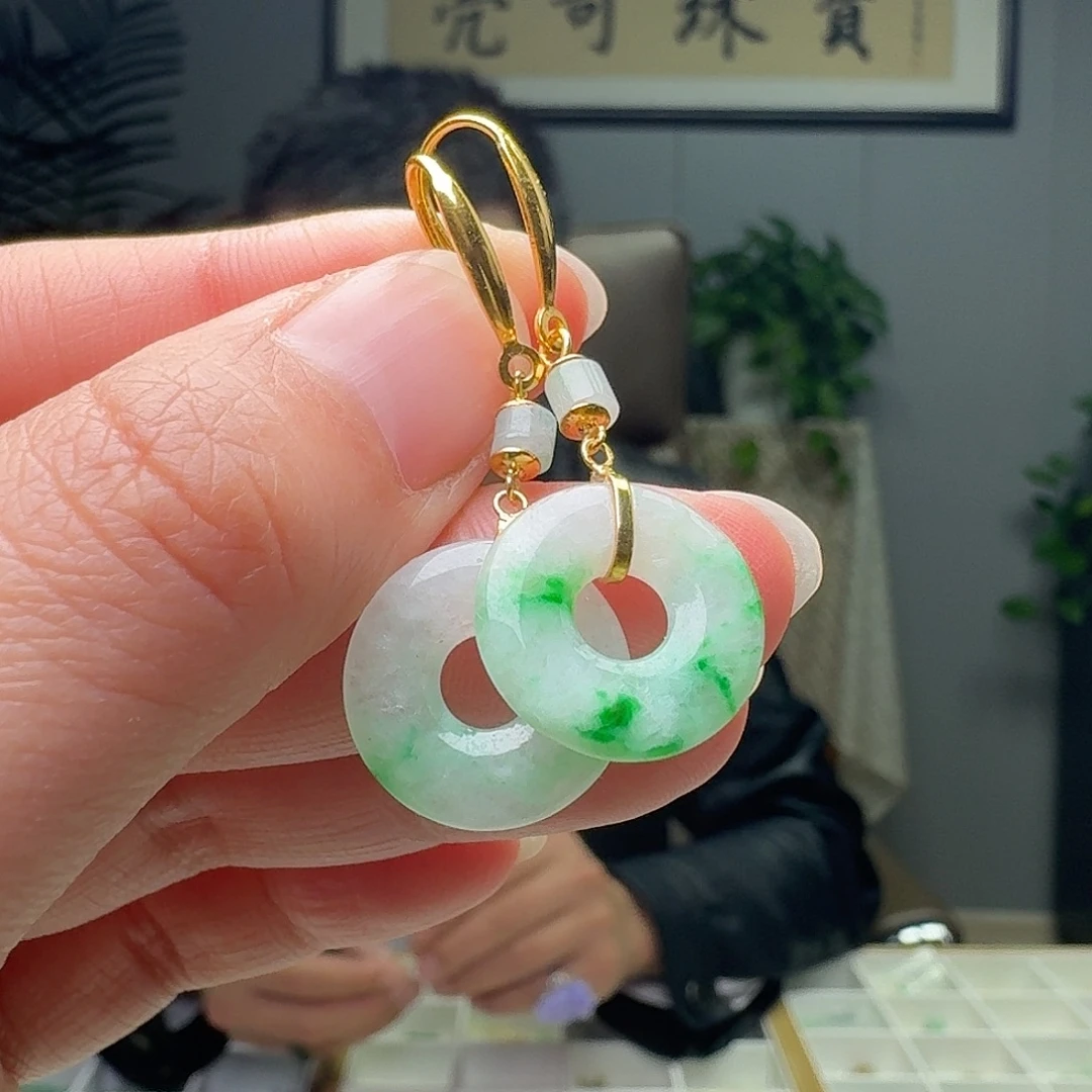 翡翠银S925镶嵌耳饰天然