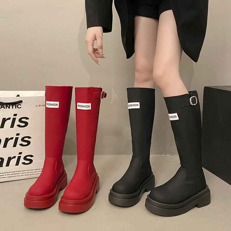 厚底防滑高筒红色雨靴子2025户外露营雨鞋不过膝旅游长筒靴骑士靴