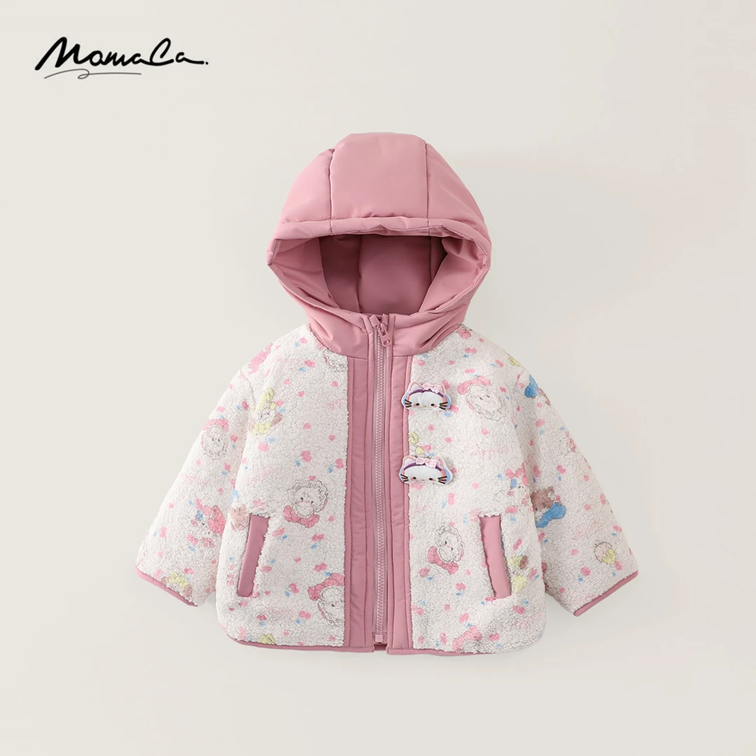 MOMOCO冬季女童洋气粉色小猫连帽保暖厚款外套77830107066