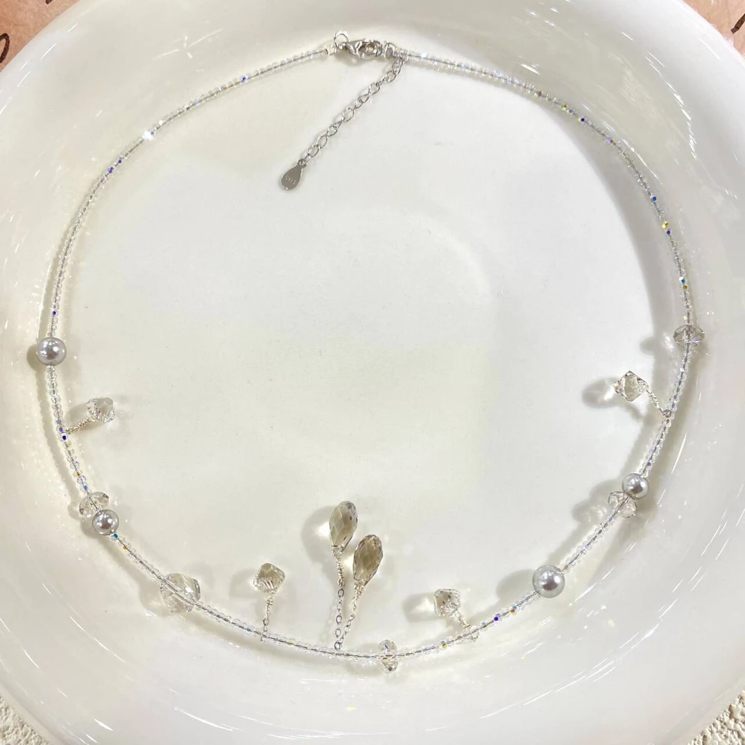 非金属仿水晶项链 串晶隔珠项链 4080