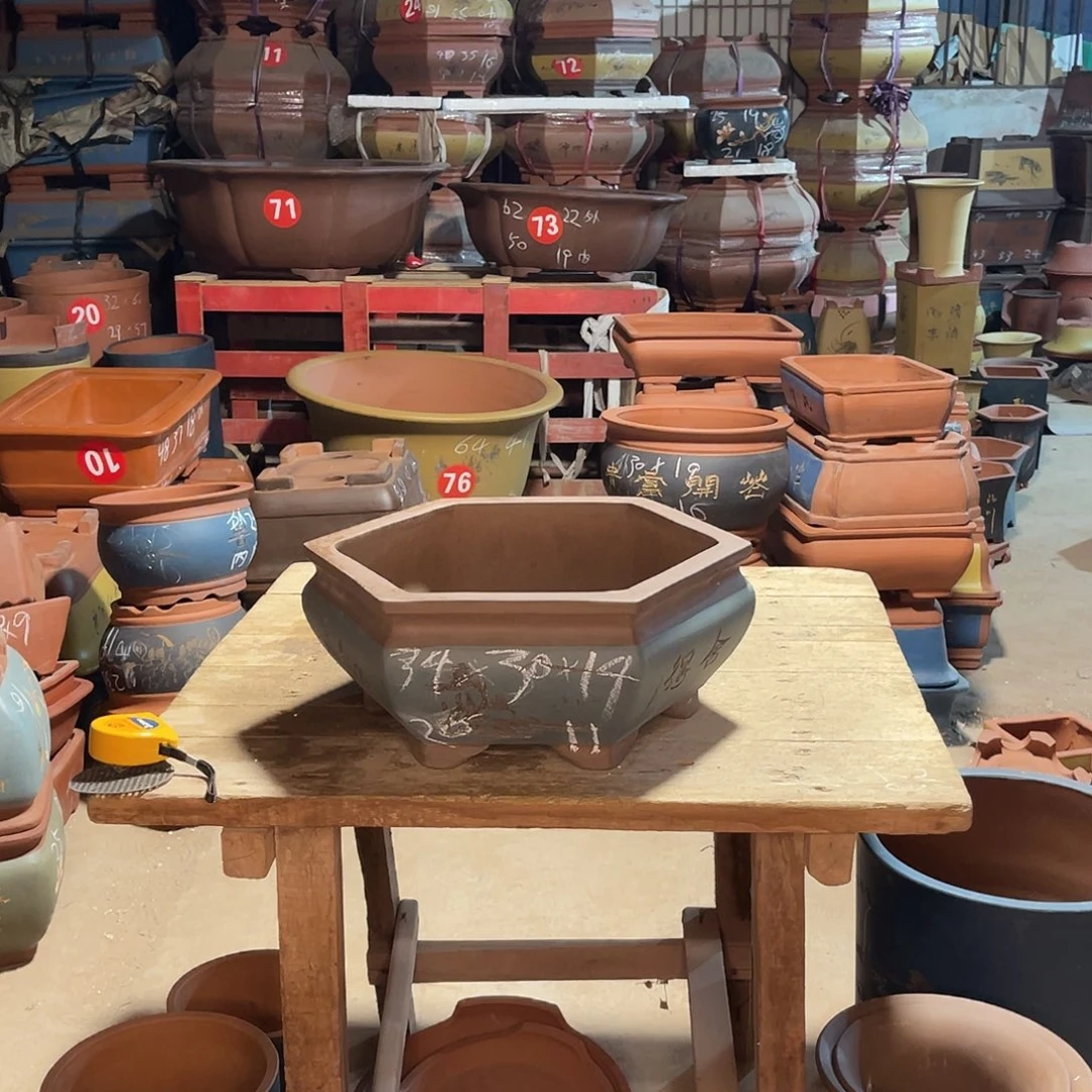 紫砂花盆六方盆一个