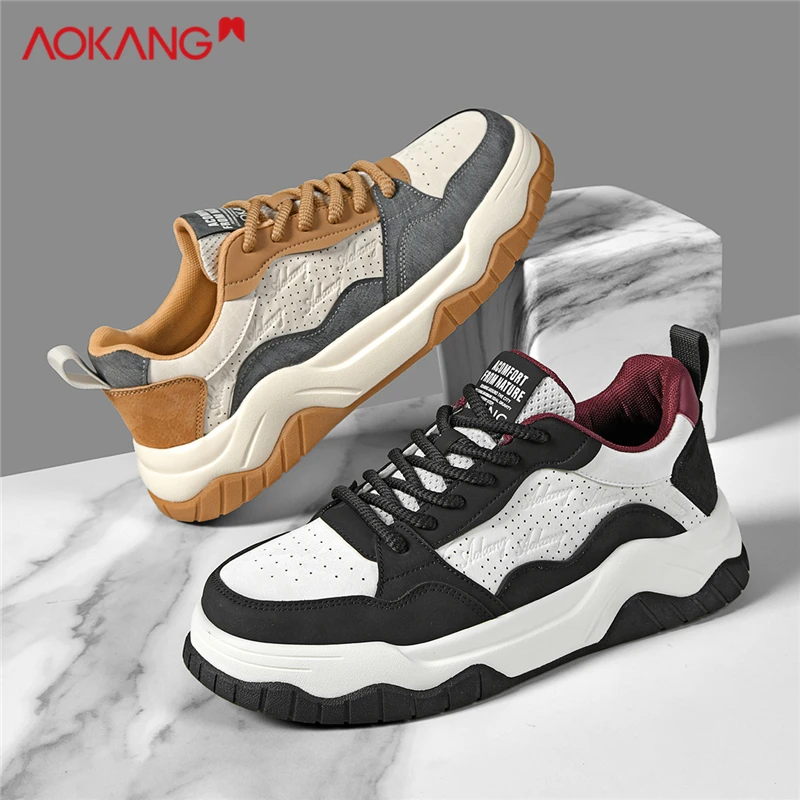 Aokang/奥康2025新款休闲板鞋透气休闲低帮时尚增高耐磨厚底潮鞋