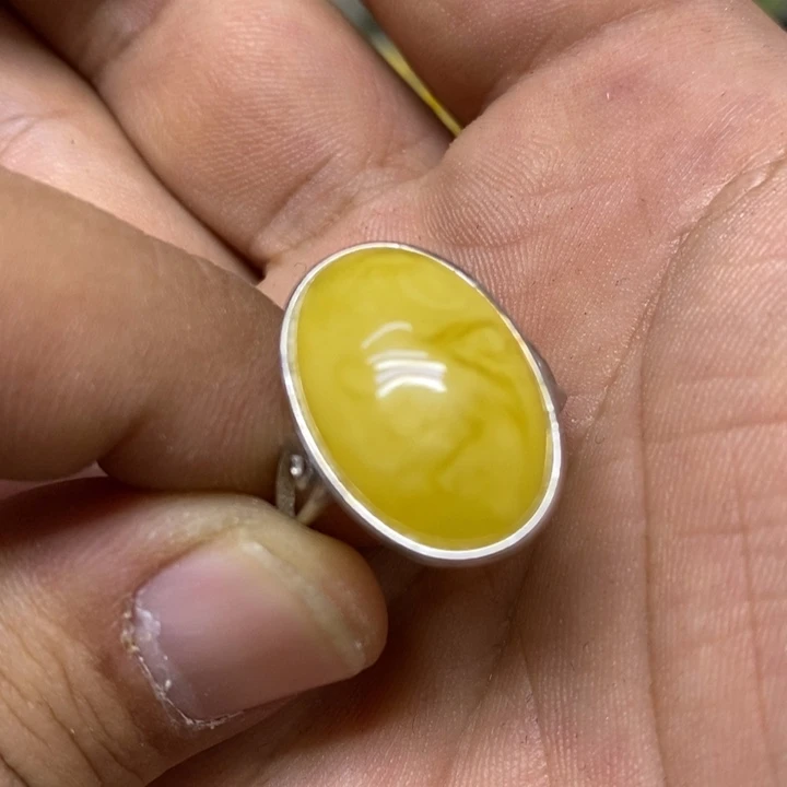 蜜蜡银S925镶嵌裸石戒指