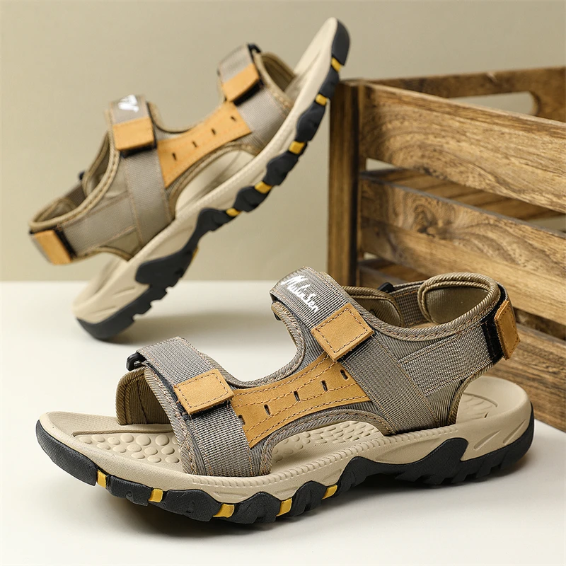 木林森凉鞋男2025新款夏季户外涉水鞋男士魔术贴厚底防滑沙滩鞋