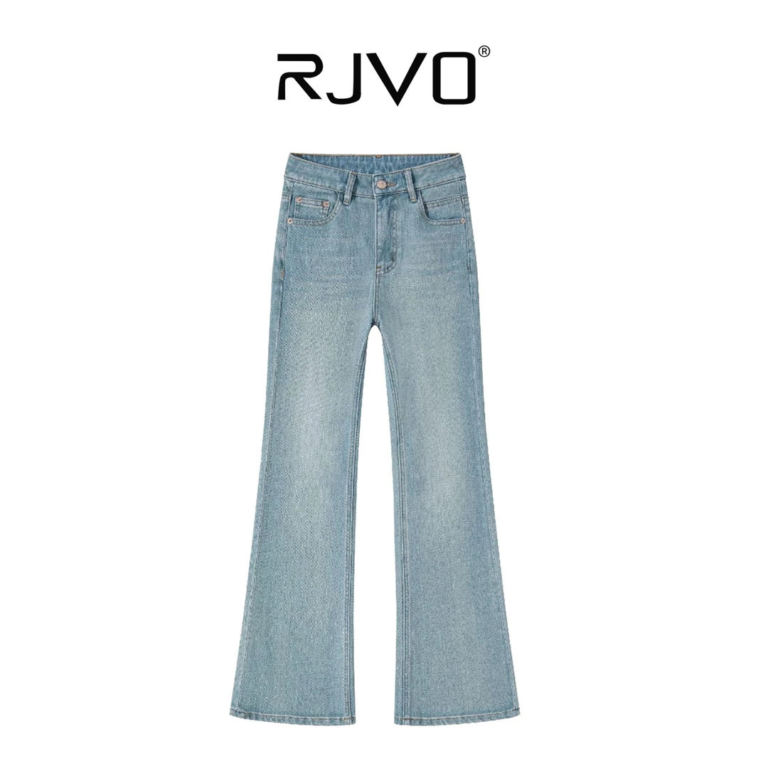 RJVO新款高腰微喇牛仔裤显瘦直筒喇叭裤时尚弹力裤子