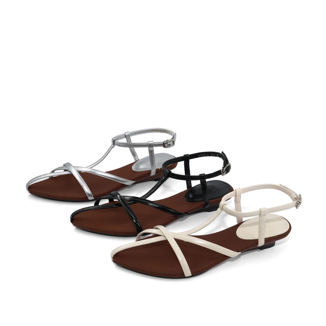 法式细带气质百搭简约尖头粗跟凉鞋D76522-10