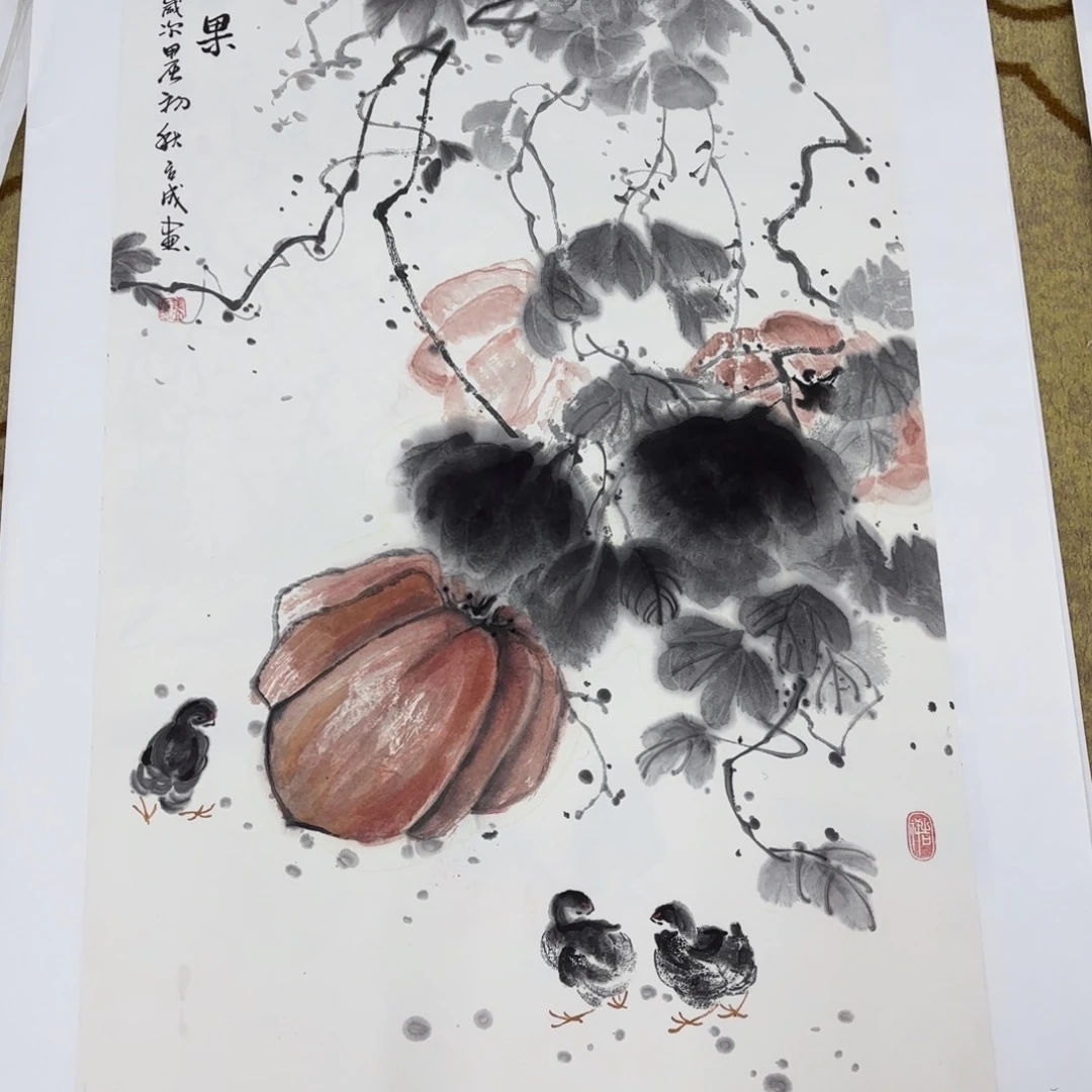 天***黑国画姜立成花鸟童