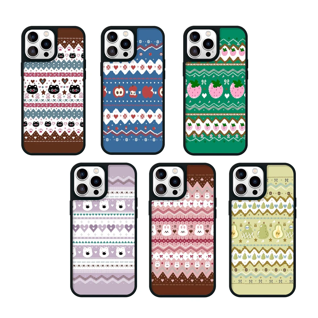 【花饱饱】强力磁吸毛衣纹小兔小猫适用苹果16promax手机壳全包防摔