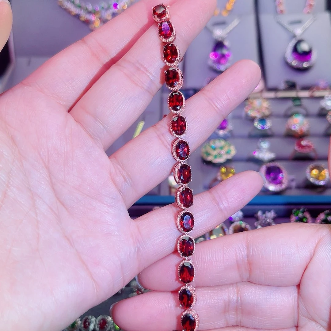 银S925镶嵌手链石榴石