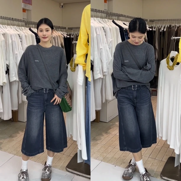 福秒-美式复古！洗水七分牛仔裤（UMA90085#）UMA