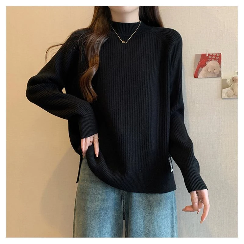 大码遮肚子半高领加厚打底毛衣女秋冬胖mm宽松显瘦百搭针织衫上衣