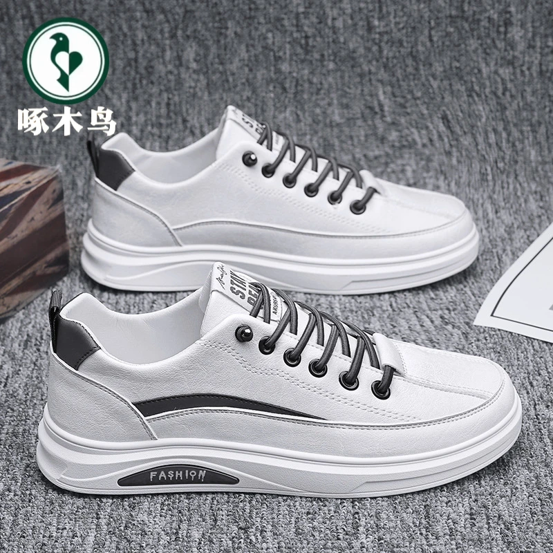 【正品】啄木鸟秋季男鞋透气新款小白鞋子男士休闲板鞋一脚蹬运动鞋