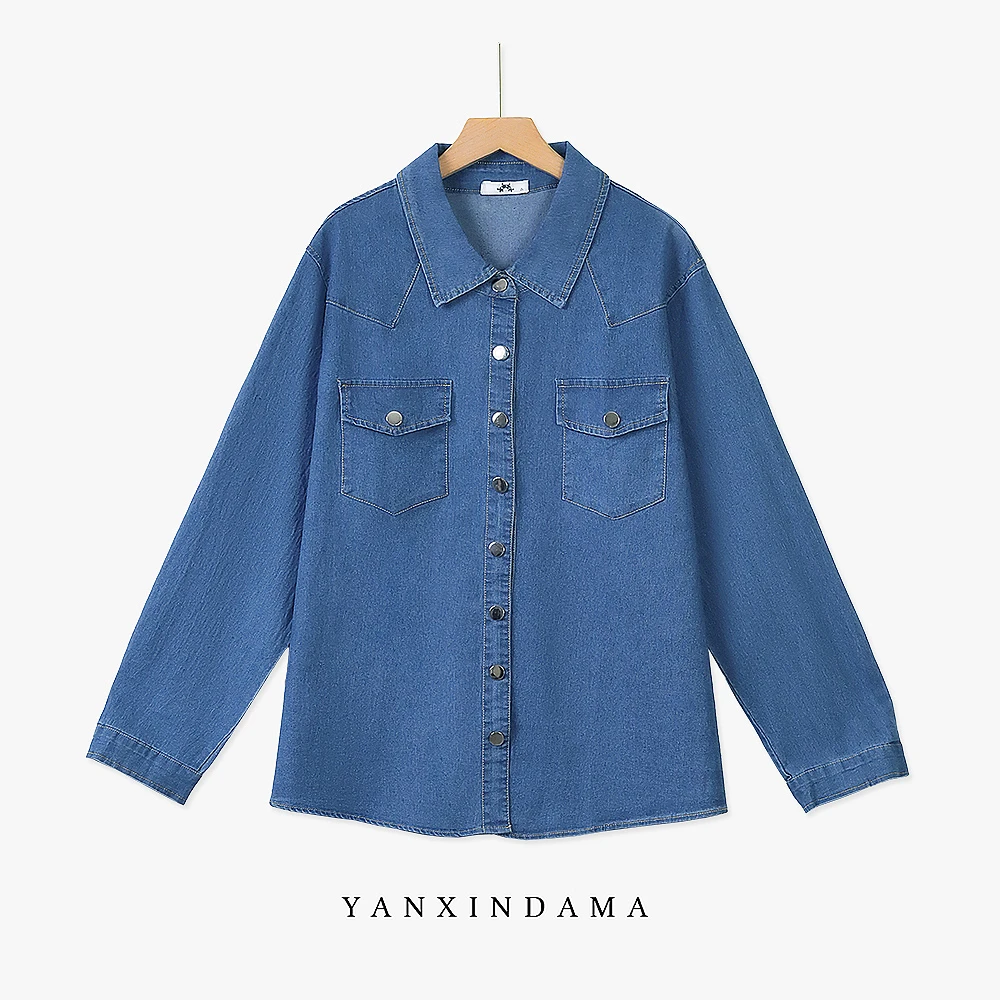 【岩心】大码女装300斤胖MM秋季韩版时尚百搭设计感牛仔外套66047