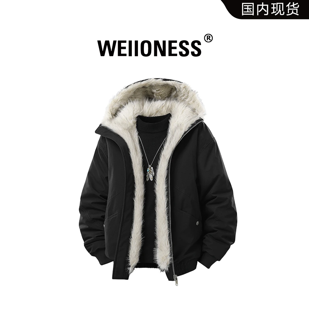 WEIIONESS连帽保暖棉衣男秋冬潮流防风宽松外套轻奢痞帅休闲男装