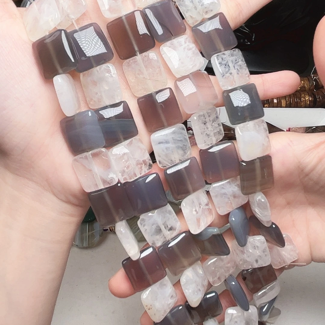 玛瑙/玉髓合金珠宝半成品u283。 钢琴块儿小方牌一条15mm