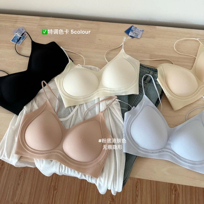 林允同款细闪肩带软提拉无痕文胸女透气粉底液隐形美背内衣欧若风