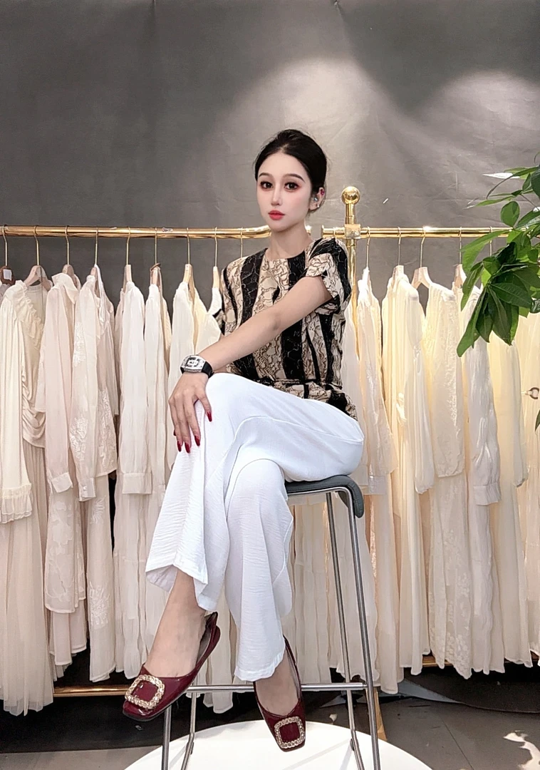 K2100女士设计师上衣+休闲风裤子复古百搭时尚套装