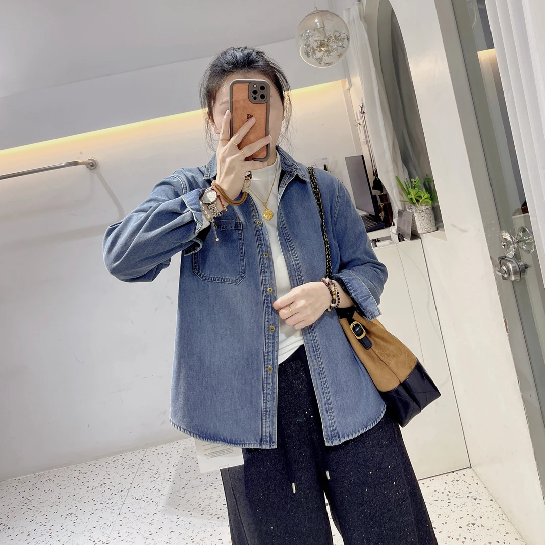 加绒复古港味牛仔衬衫休闲外套8798