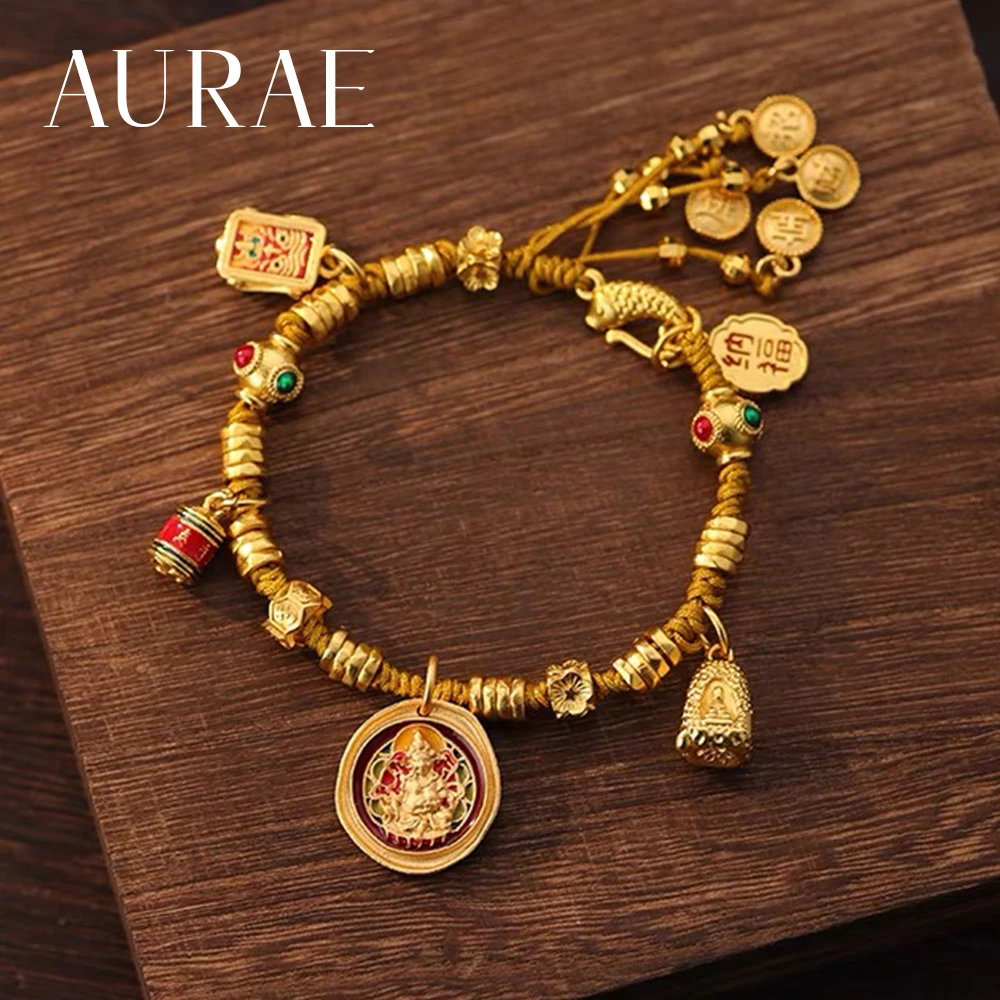 铜合金手链 不掉色黄财神盘缠手链女招财进宝编织手串-047