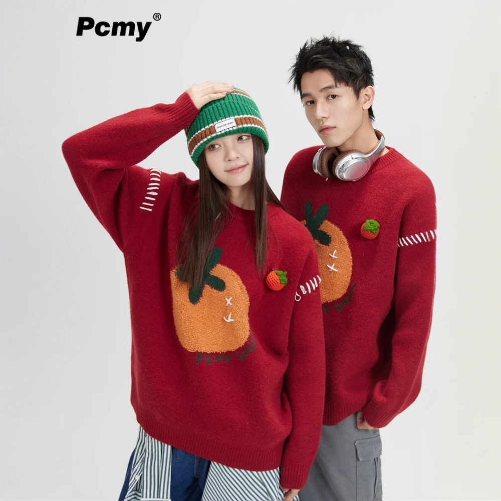 PCMY好事发生红色毛衣宽松新年过年衣服男女同款针织衫跨年情侣装