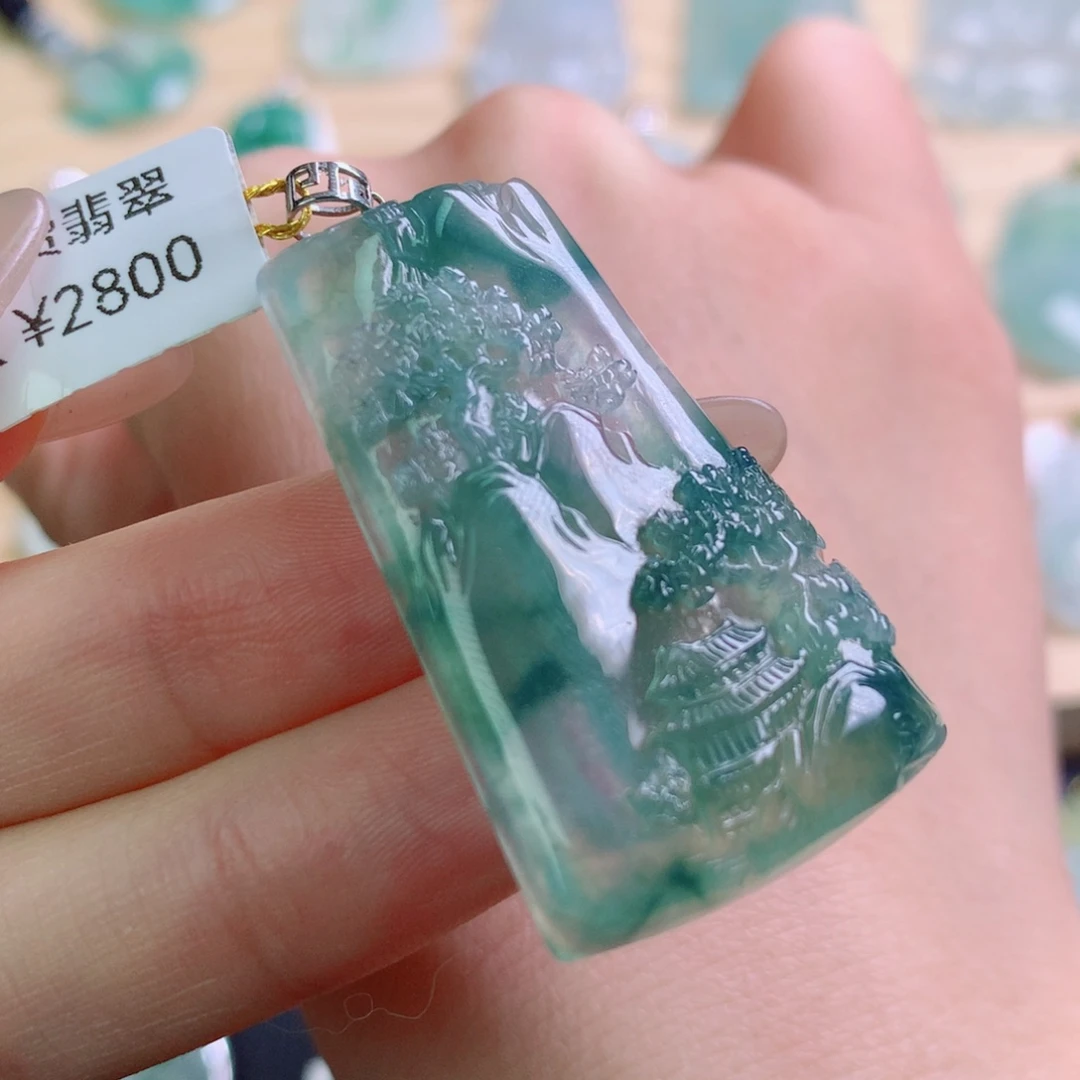 浮***梦翡翠18K金镶嵌颈饰吊坠