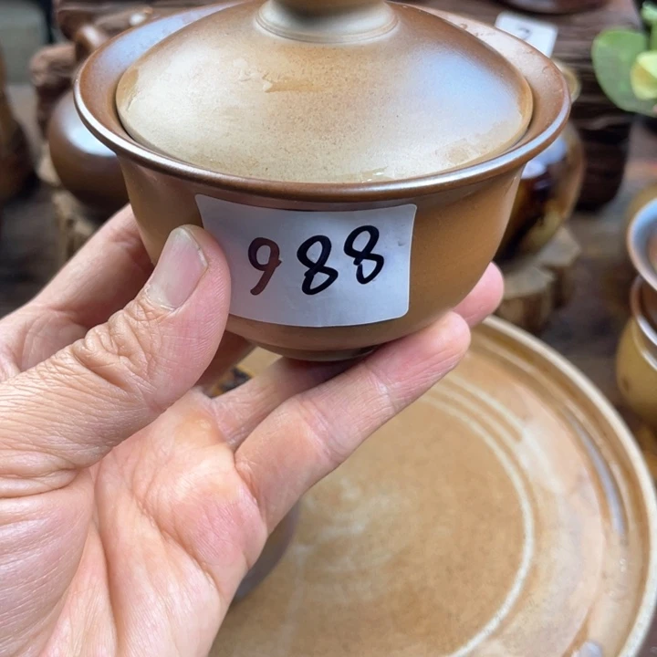 杯?*建水紫陶白泥柴烧盖碗