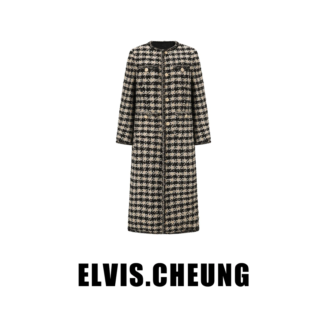 ELVIS.CHEUNG蒋云開運25AW进口千鸟格粗花呢小香大衣