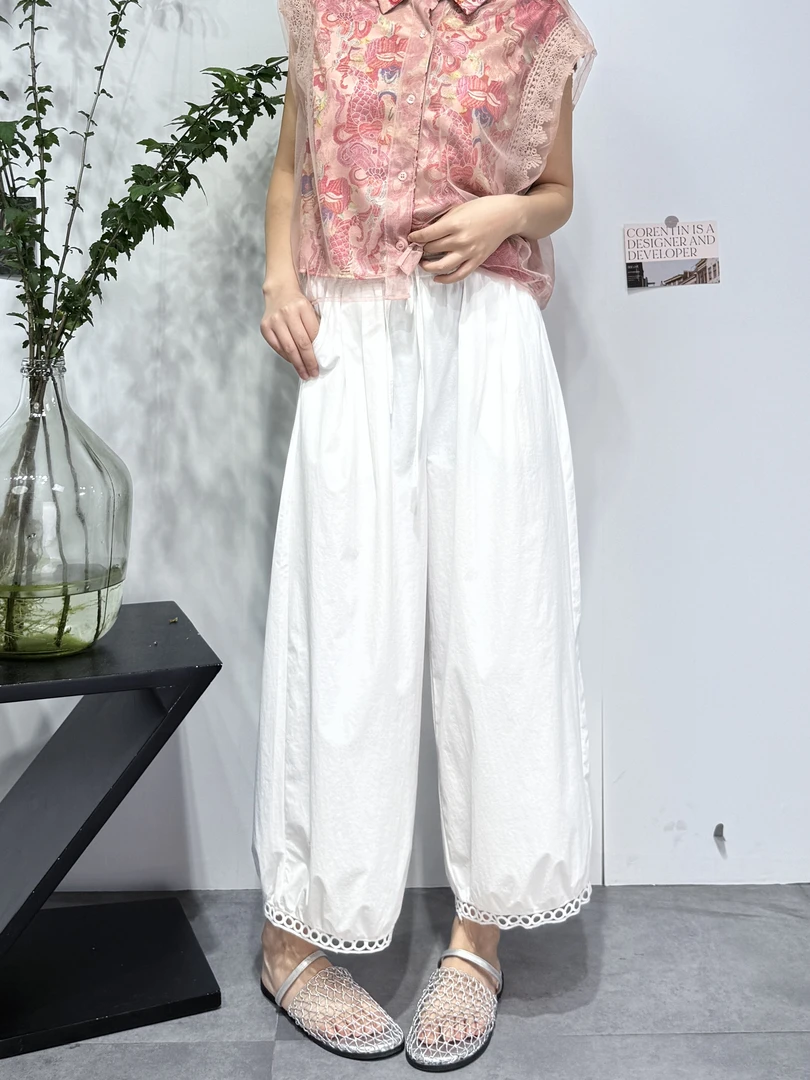 8509#夏季新款时尚显瘦灯笼裤宽松九分休闲女潮镂空设计感慵懒风