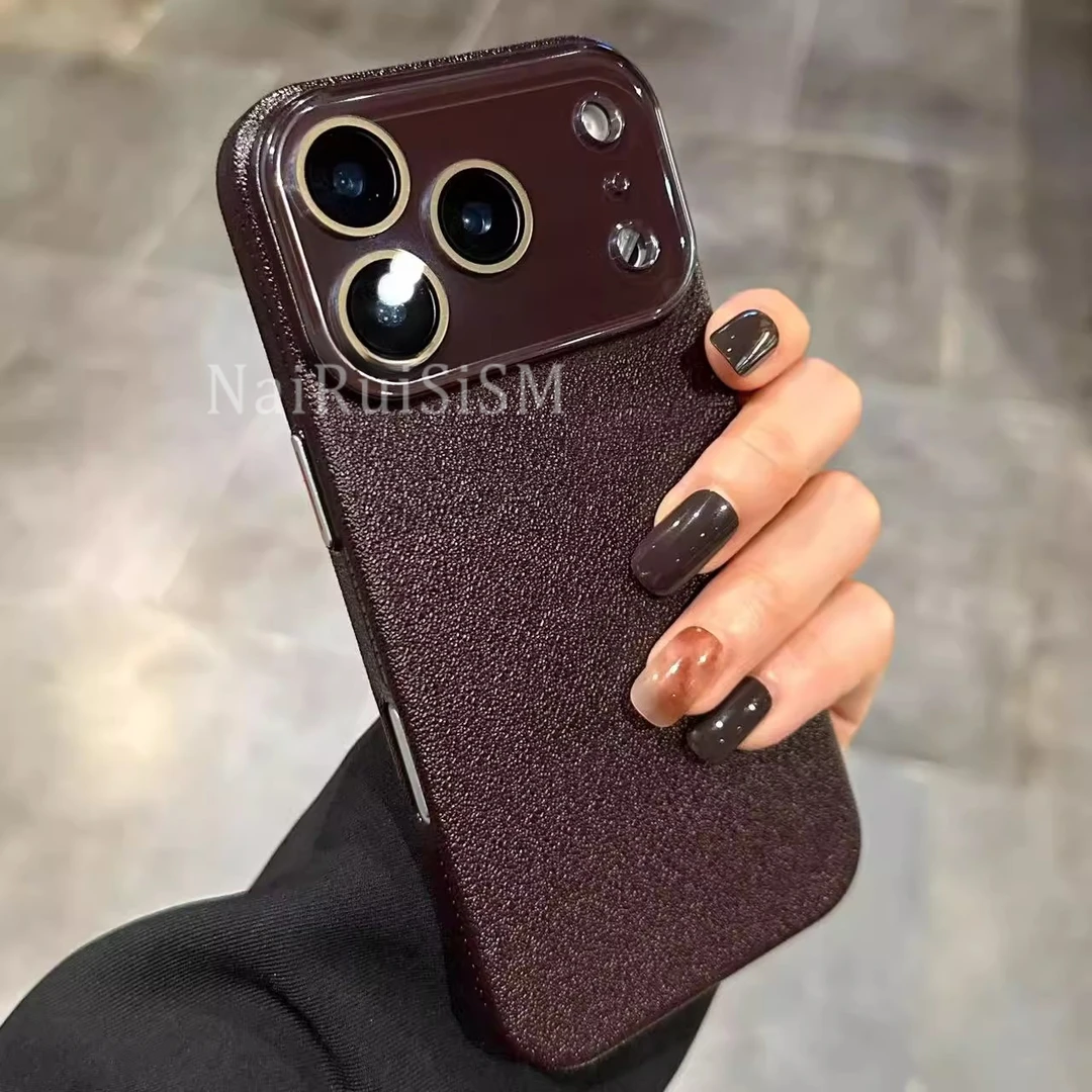 复古梅荔枝皮纹pc适用苹果17pro手机壳新款高级感17Air大视窗17硬