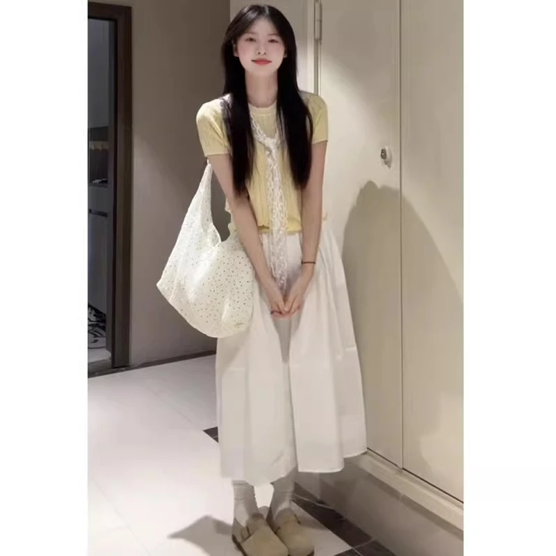 白色半身裙女夏季薄款高腰a字裙显瘦伞裙中长款小个子冰丝山本裙