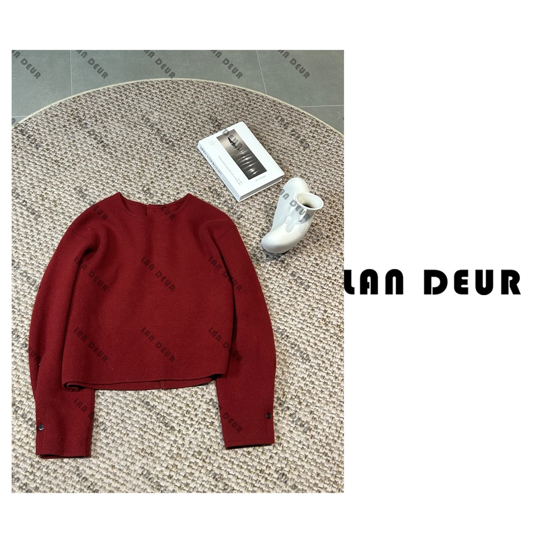 JIUJIU【草莓可颂】时尚设计感背后扣绵羊毛+兔毛针织衫